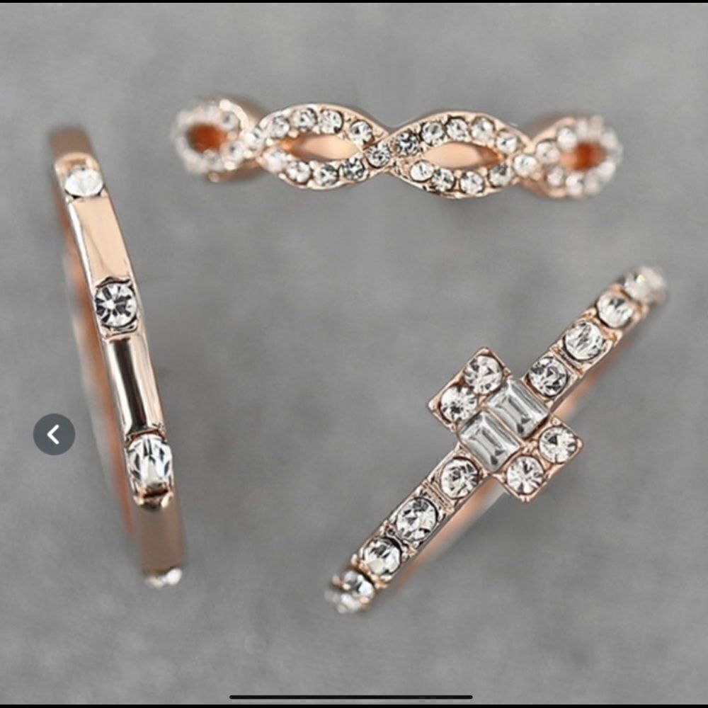 3pc ROSE GOLD PLATED Stackable Crystal Ring Set - Picture 4 of 6